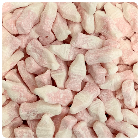 Pink and white milk bottle sweets